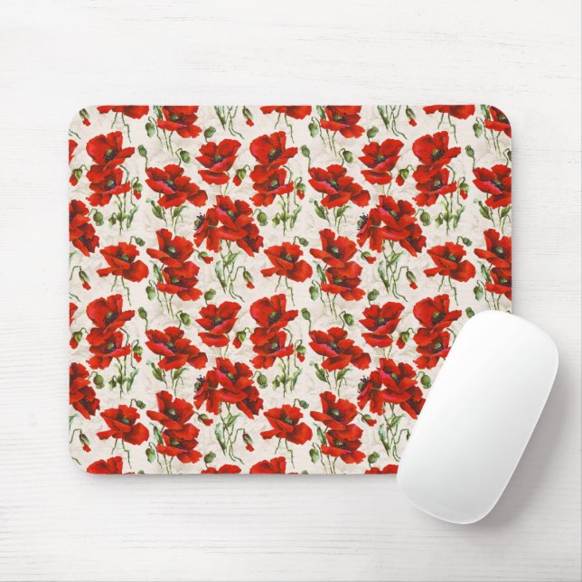 Antikes rotes Mohnblumen-Blumenmuster Botanische K Mousepad (Mit Mouse)