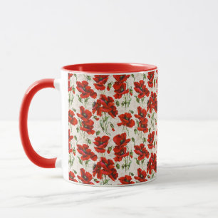 Antikes rotes Mohnblumen-Blumenmuster Botanische K Tasse