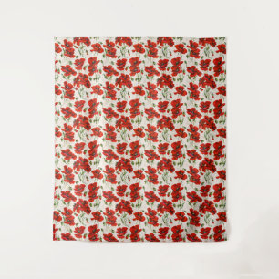 Antikes rotes Mohnblumen-Blumenmuster Botanische K Wandteppich