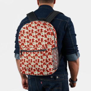 Antikes rotes Mohnblumen-Muster Botanische Kunst Bedruckter Rucksack