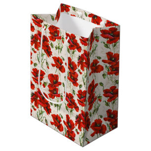 Antikes rotes Mohnblumen-Muster Botanische Kunst Mittlere Geschenktüte