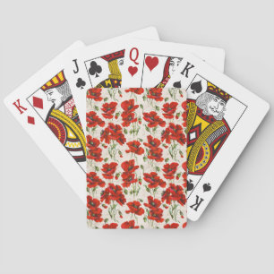 Antikes rotes Mohnblumenmuster Botanische Kunst Spielkarten