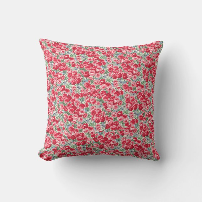 Antikes rotes Rosen-Blumenmuster Kissen (Vorderseite)