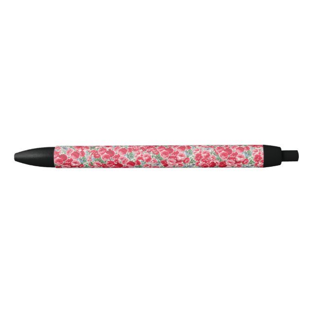 Antikes rotes Rosen-Blumenmuster Kugelschreiber (Vorderseite)
