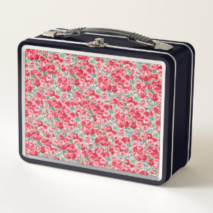 Antikes rotes Rosen-Blumenmuster Metall Brotdose