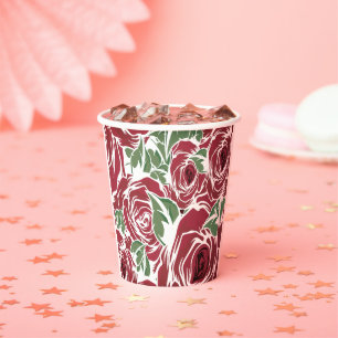 Antikes rotes Rosen-Blumenmuster Pappbecher
