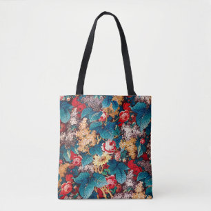 Antikes rotes Rosen- und Flieder-Blumenmuster