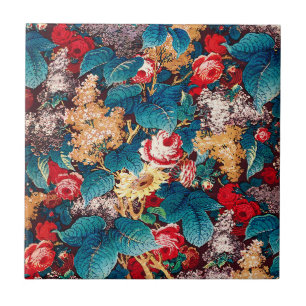 Antikes rotes Rosen- und Flieder-Blumenmuster Fliese