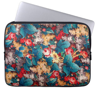 Antikes rotes Rosen- und Flieder-Blumenmuster Laptopschutzhülle