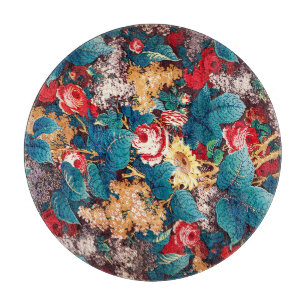 Antikes rotes Rosen- und Flieder-Blumenmuster Schneidebrett