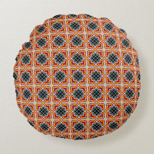 Antikes rotes schwarzes Barcelona-Fliese geometris Rundes Kissen