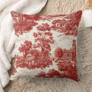 Antikes rotes Toile-Landschaft-Naturmuster Kissen