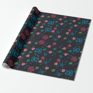 antikes rotes und blaues Blumenmuster Geschenkpapier