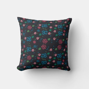 antikes rotes und blaues Blumenmuster Kissen