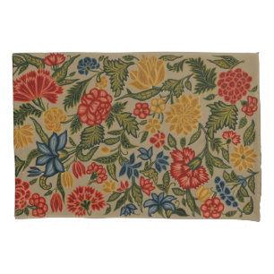 Antikes rotes und goldenes Crewel-Blumenmuster Kissenbezug