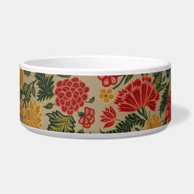 Antikes rotes und goldenes Crewel-Blumenmuster Napf (Vorderseite)