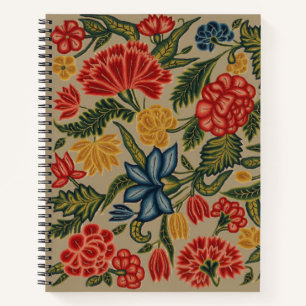 Antikes rotes und goldenes Crewel-Blumenmuster Notizbuch
