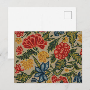 Antikes rotes und goldenes Crewel-Blumenmuster Postkarte