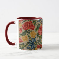 Antikes rotes und goldenes Crewel-Blumenmuster