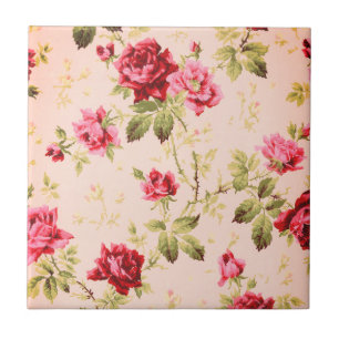 Antikes rotes und rosa Rosen-Blumenmuster  Fliese