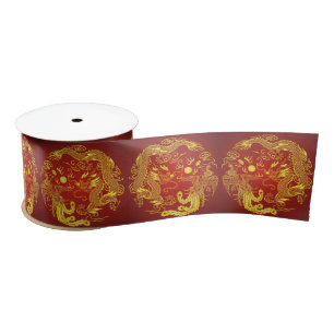 Antikes Rotgold-Drache-Phönix Chinesische Hochzeit Satinband