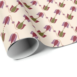 Antikes Rubin, Messing, Bronze und Fuchsienblumen Geschenkpapier