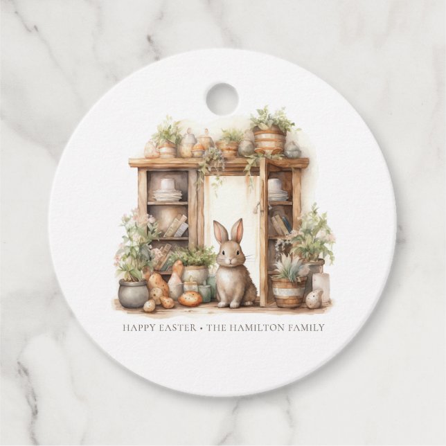 Antikes Rustikales Beiges Ostern Geschenkanhänger (Vorderseite)