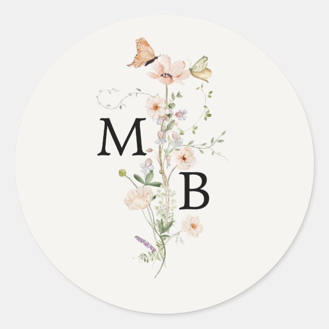 Antikes Rustikales Wildblumen-Monogramm-Umschlag-S Runder Aufkleber (Vorderseite)