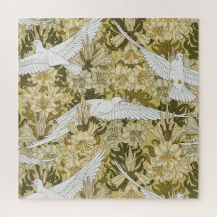 Antikes Salbeigrün Taube & Lilie Blumenmuster Puzzle