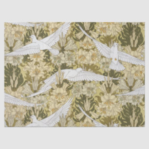 Antikes Salbeigrün-Taube- und Lilien-Blumenmuster Seidenpapier