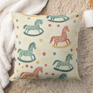 Antikes Schaukelpferd Rust Plaid Kinderzimmer Must Kissen