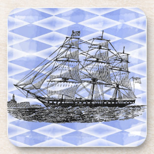 Antikes Schiff auf Blau Untersetzer