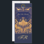 Antikes Schiff, Delphine, Gelb, Navy Blue Monogram Einladung<br><div class="desc">Elegantes,  Vintages nautisches Design mit einem hellen 3D Edelstein platzieren Ihren eigenen Text als Ankündigungskarte / Platzkarten / rettetest-the-Date-Karten / Dankeschön-Karten / ,  Brautparty,  Geburtstage,  Partys,  Verlobung Duschen,  oder so gut wie alles was Sie wünschen!</div>