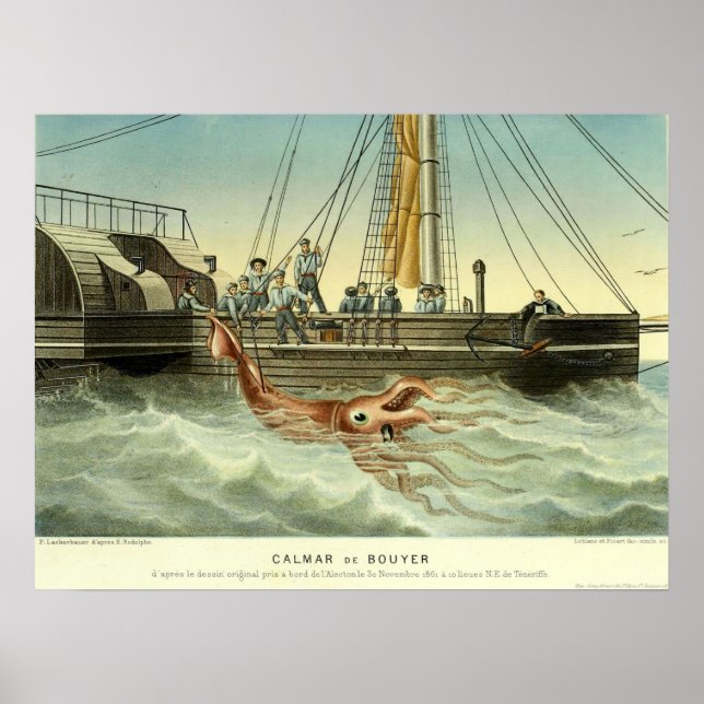 Antikes Schiff fängt Riesenkrake Poster (Vorne)