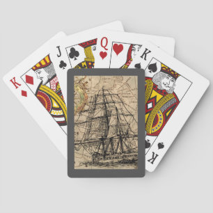 Antikes Schiff und Karte Spielkarten