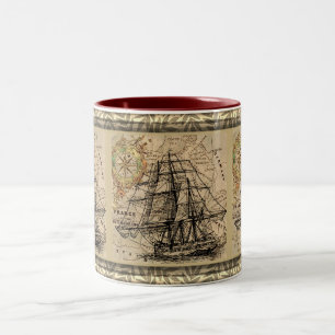 Antikes Schiff und Karte Zweifarbige Tasse