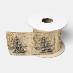 Antikes Schiff und Satinband mit Karte