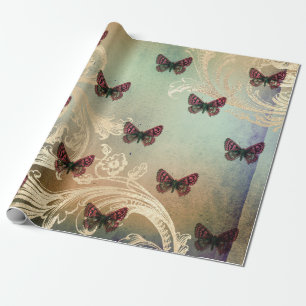 Antikes Schmetterlings-Rollen-Dekoupage-Geschenkpa Geschenkpapier