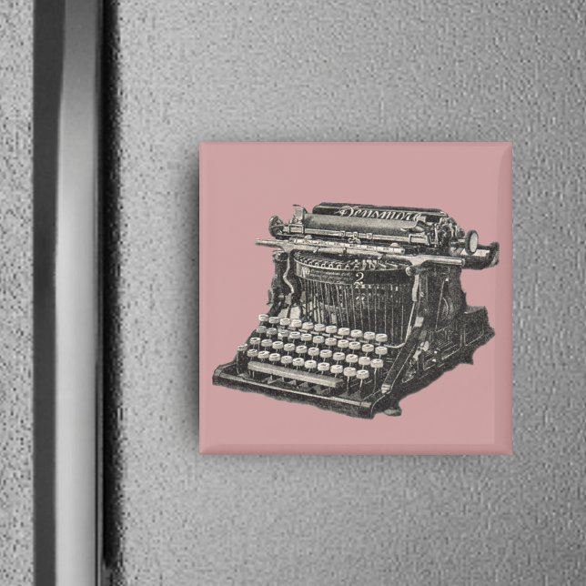 Antikes Schreibmaschinenmagazin Magnet (Black white illustration vintage manual typewriter on dusty pink square magnet.)