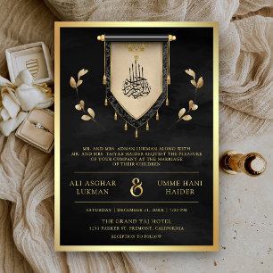 Antikes Schwarz Gold Schriftzug Muslimische Hochze Einladung