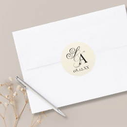 Antikes Schwarz und Elfenbein Old Money Monogramm  Runder Aufkleber