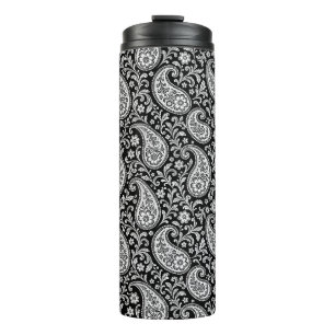 Antikes Schwarz-Weiß-Blumen-Paisley Thermosbecher