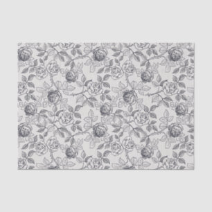 Antikes Schwarz-Weiß-Blumen-Rosen-Ranken-Muster Seidenpapier