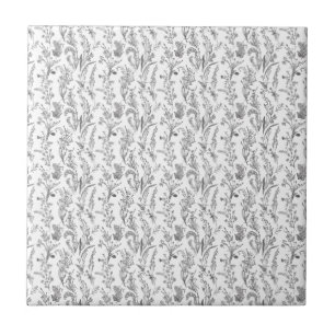 Antikes Schwarz-Weiß-Toile-Blumenmuster Vintage Fliese