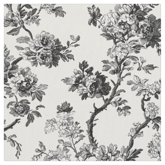 Antikes schwarzes Blumen-Toile-Muster Stoff (Nahaufnahme)