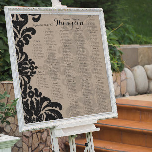 Antikes schwarzes Damast braunes Papier Sitzplan Poster