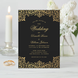 Antikes Schwarzes Gold Elegantes Script Vintage Ho Einladung