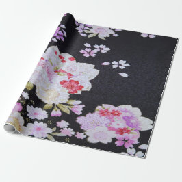 Antikes Schwarzes Japanisches Kimono Blumendekoupa Geschenkpapier
