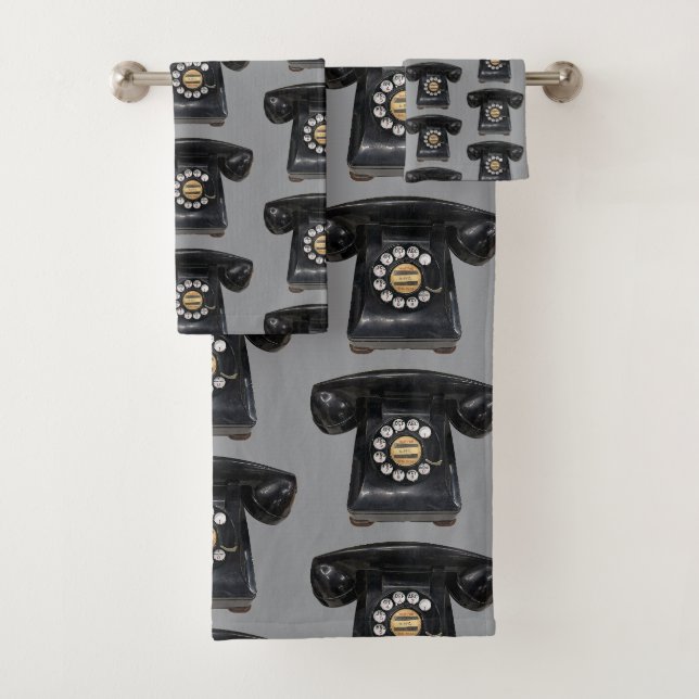 Antikes schwarzes Wählscheibentelefon  Badhandtuch Set (Insitu)