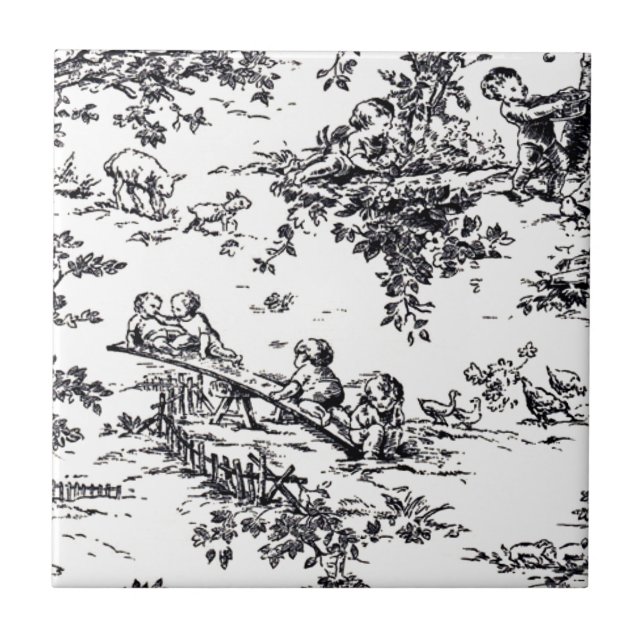 Antikes Schwarzweiss-Baby Toile Fliese (Vorderseite)